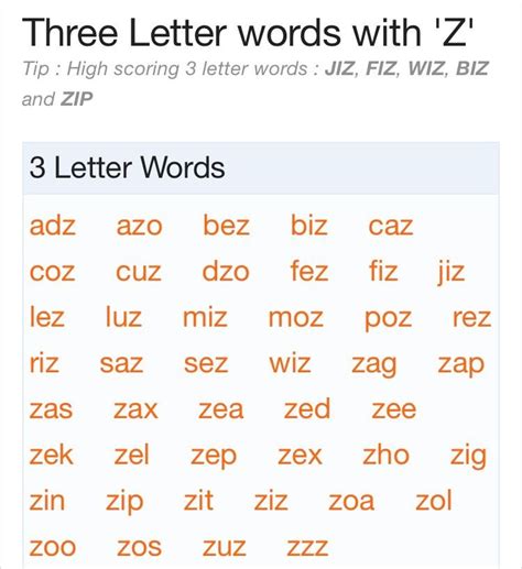 2 letter words containing z|3 Letter Words .